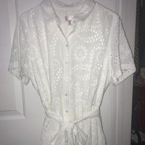 White button-down dress with eyelet detail